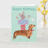 Carte Anniversaire présente Dachshund (Fleur jaune)