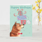 Carte Anniversaire présente Shiba Inu (Fleur jaune)