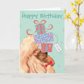 Carte Anniversaire présente Toy Poodle (Fleur jaune)