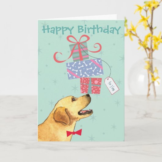 Carte Anniversaire présente Yellow Lab (Fleur jaune)