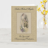 CARTE ANNIVERSAIRE PRÊTRE ORDINATION JÉSUS COURONNEMENT (Fleur jaune)