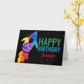 Carte Anniversaire Rainbow Watercolor Rocket Espace extr (Fleur jaune)