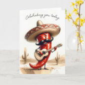 Carte Anniversaire Red Chili Pepper Musicien (Fleur jaune)