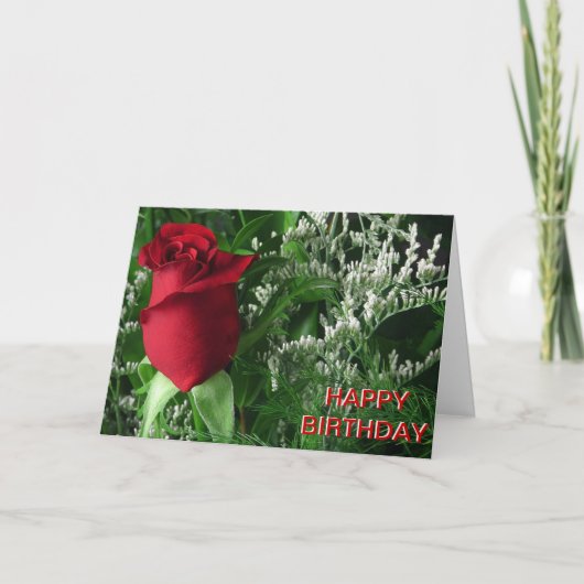 Carte Anniversaire Red Rose Bud (Devant)