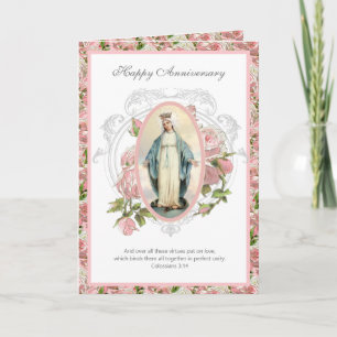 Carte Anniversaire religieux Vintage Vierge Marie Roses