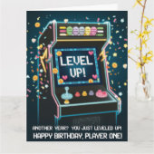 Carte Anniversaire Rétro À Thème Arcade - "Niveau Up" Ga (Fleur jaune)