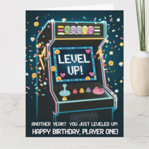 Carte Anniversaire Rétro À Thème Arcade - "Niveau Up" Ga