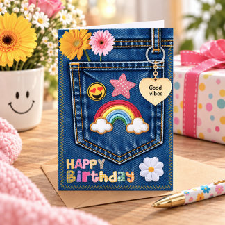 Carte Anniversaire Retro Blue Jeans