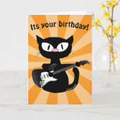 Carte Anniversaire - Rocker Black Cartoon Chat ave (Fleur jaune)
