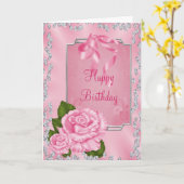 Carte Anniversaire romantique des roses roses et bow (Fleur jaune)