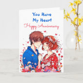 Carte Anniversaire romantique et mignon d'Anime Couple (Fleur jaune)