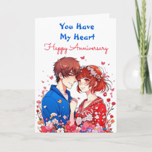 Carte Anniversaire romantique et mignon d'Anime Couple