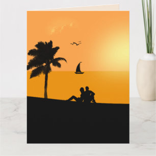 CARTE ANNIVERSAIRE ROMANTIQUE PLAGE ENSOLEILLÉE TROPICAL