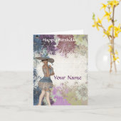 Carte Anniversaire romantique rose anglais (Fleur jaune)