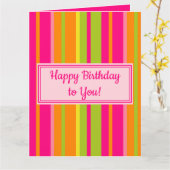 Carte Anniversaire rose chaud, vert citron, orange et ja (Fleur jaune)