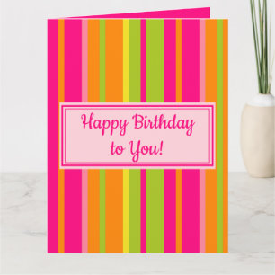 Carte Anniversaire rose chaud, vert citron, orange et ja