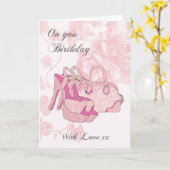 Carte Anniversaire Rose - Chaussures Et Sac À Main (Fleur jaune)