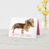 Carte Anniversaire rose Chiot Amoureux des chiens Dachsh (Fleur jaune)