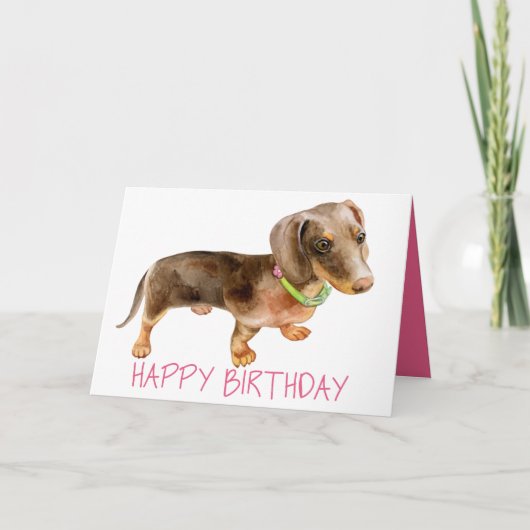 Carte Anniversaire rose Chiot Amoureux des chiens Dachsh (Devant)