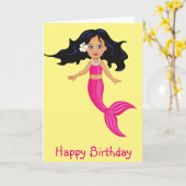 Carte Anniversaire rose d'art de fille de sirène (Fleur jaune)