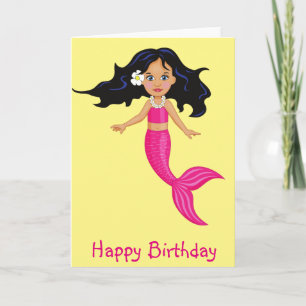 Carte Anniversaire rose d'art de fille de sirène