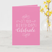 Carte Anniversaire rose et blanc (Fleur jaune)