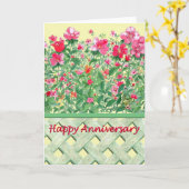 Carte Anniversaire rose et vert de frontière de fleur (Fleur jaune)