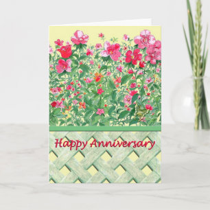 Carte Anniversaire rose et vert de frontière de fleur
