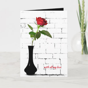 Carte anniversaire rose rouge dans vase noir