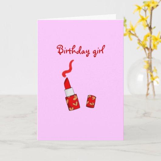 Carte Anniversaire (rouge à lèvres) (Fleur jaune)