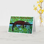 Carte Anniversaire rouge drôle de lémur (Fleur jaune)