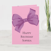 Carte Anniversaire Ruban Rose Violet Féminin (Devant)