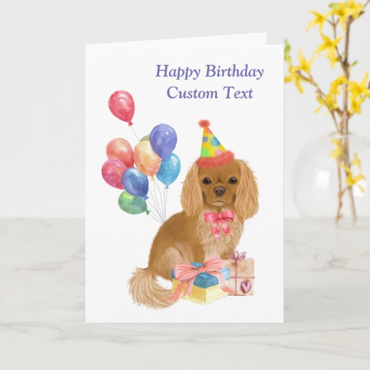Carte Anniversaire Ruby Cavalier King Charles Spaniel (Fleur jaune)