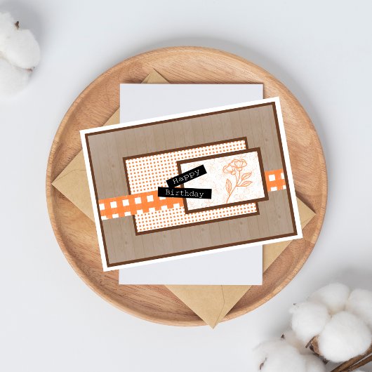 Carte Anniversaire Rustique Floral Orange