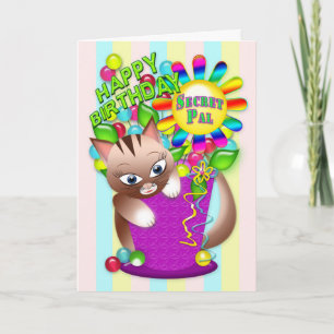 Carte Anniversaire - Secret Pal - Kitty Cat Célébrer