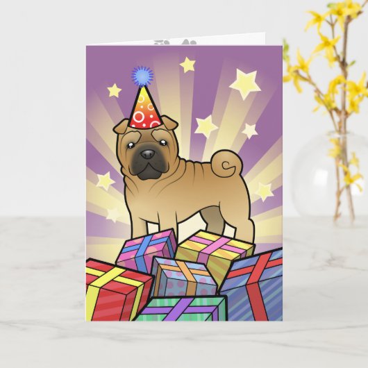 Carte Anniversaire Shar Pei (Fleur jaune)