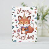 Carte Anniversaire simple de renard lunaire (Debout devant)