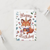 Carte Anniversaire simple de renard lunaire (Devant/Arrière en situation)