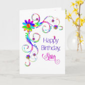 Carte Anniversaire, Soeur, Abstraite florale aux couleur (Fleur jaune)