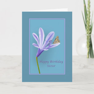 Carte Anniversaire, Soeur, Fleur diurne et Papillon