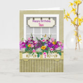 Carte Anniversaire, Soeur, Fleurs dans la boîte à fenêtr (Fleur jaune)