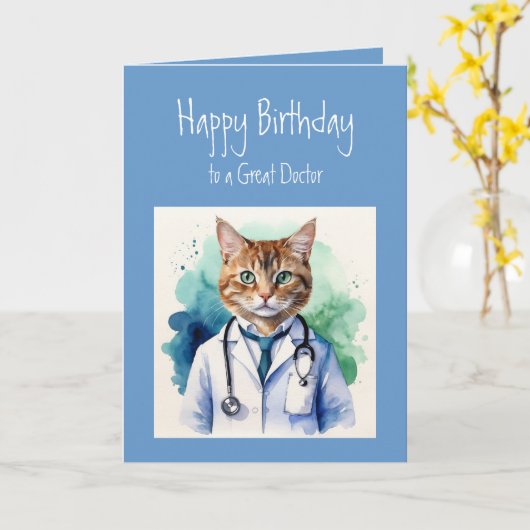 Carte Anniversaire Souhaite grand docteur Fun Cat Scan (Fleur jaune)