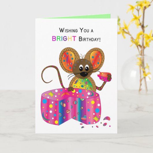 Carte Anniversaire, Souris & Fromages, Collection Kaleid (Fleur jaune)