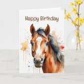 Carte Anniversaire Spécial Cheval Aquarelle Art (Fleur jaune)