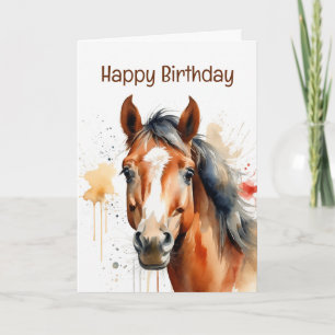 Carte Anniversaire Spécial Cheval Aquarelle Art