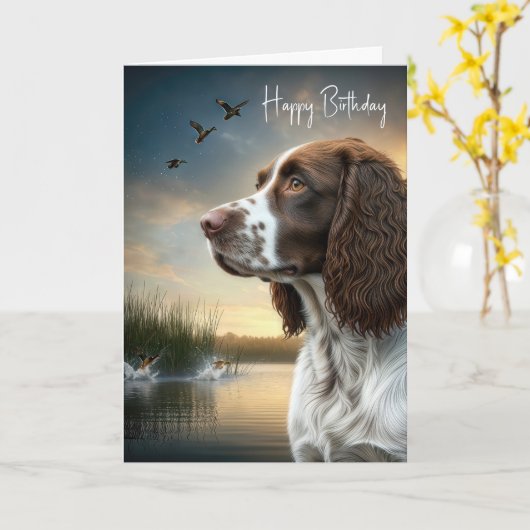 Carte Anniversaire Springer Spaniel Avec Canards (Fleur jaune)
