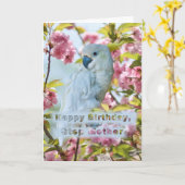 Carte Anniversaire, Step Mother, perroquet blanc dans Cr (Fleur jaune)