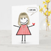 Carte Anniversaire Stick Figure Girl avec bulle vocale (Fleur jaune)
