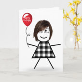 Carte Anniversaire Stick Girl avec Balloon rouge (Fleur jaune)