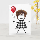Carte Anniversaire Stick Girl avec Balloon rouge (Fleur jaune)